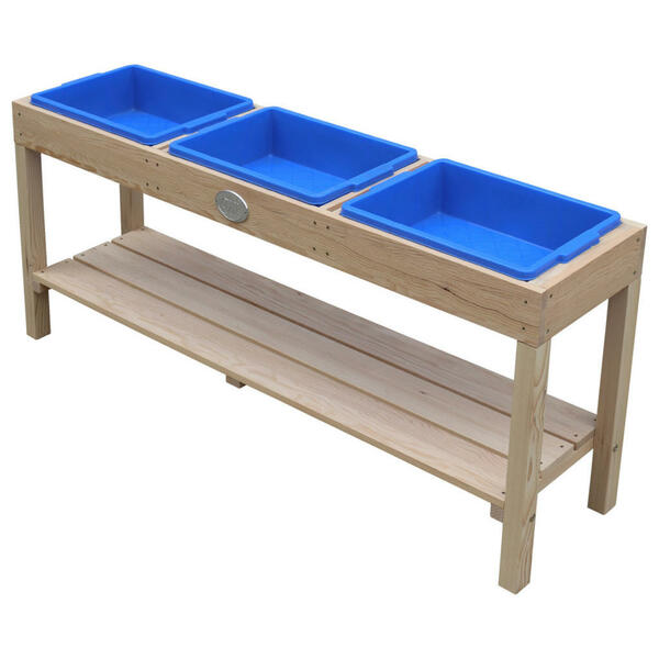 Bild 1 von Kinderspieltisch, Blau, Braun, Kunststoff, Hemlocktanne, 124x50x27 cm, unisex, EN 71, CE, FSC 100%, Spielzeug, Kinderspielzeug, Sonstiges Spielzeug