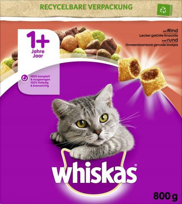 Bild 1 von Whiskas 1+ lecker gefüllte Knackkits mit Rind