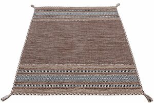 Teppich Kelim Azizi, carpetfine, rechteckig, Höhe: 5 mm, Baumwolle, Wendeteppich mit Fransen, Wohnzimmer, Braun