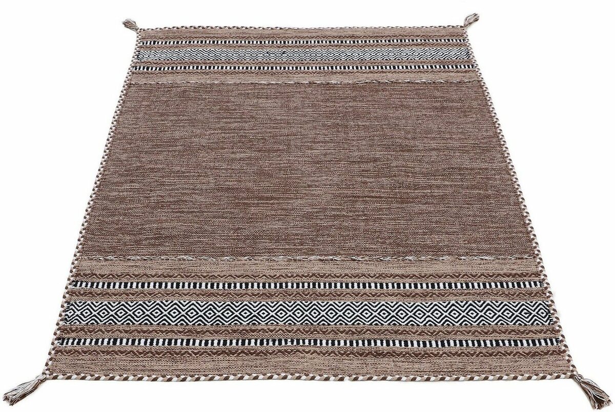Bild 1 von Teppich Kelim Azizi, carpetfine, rechteckig, Höhe: 5 mm, Baumwolle, Wendeteppich mit Fransen, Wohnzimmer, Braun