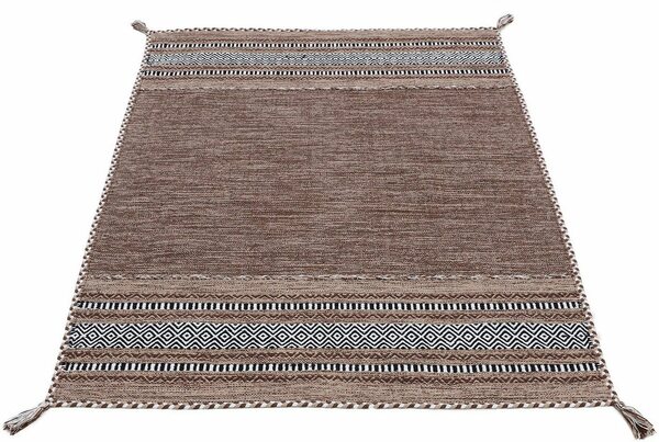 Bild 1 von Teppich Kelim Azizi, carpetfine, rechteckig, Höhe: 5 mm, Baumwolle, Wendeteppich mit Fransen, Wohnzimmer, Braun