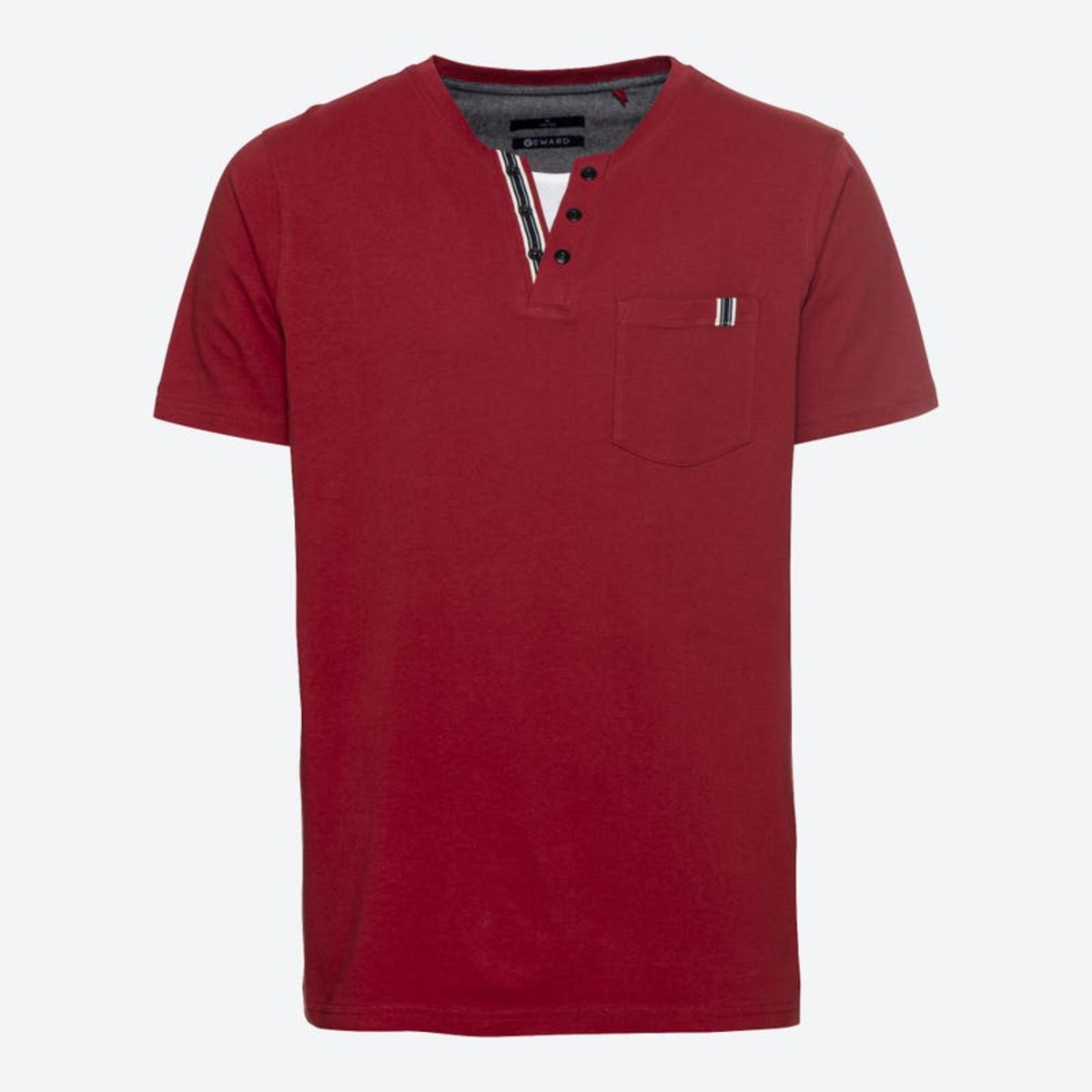 Bild 1 von Herren-T-Shirt mit Henley-Kragen, Dark-red