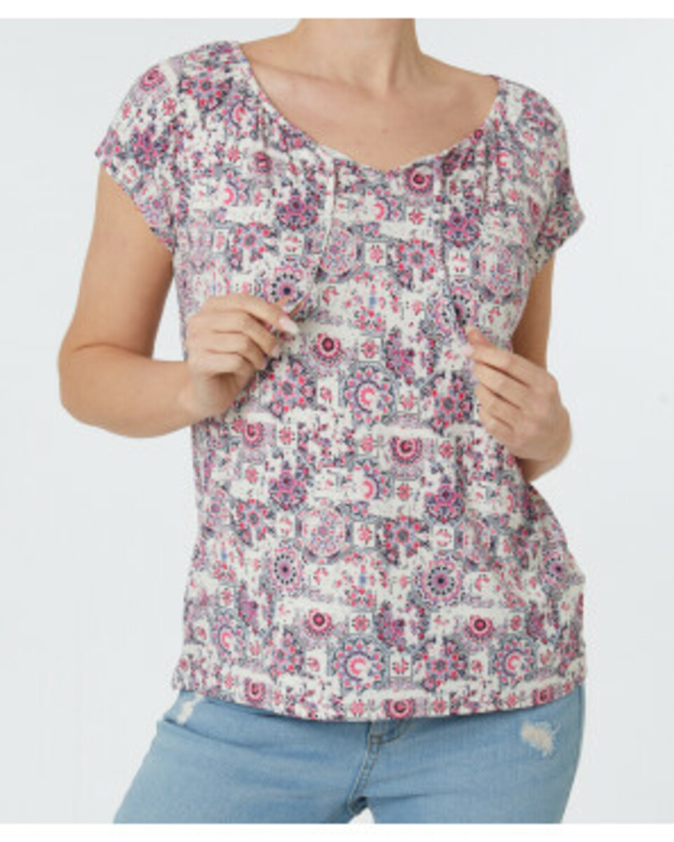 Bild 1 von Buntes T-Shirt, Janina, Rundhalsausschnitt, weiß bedruckt