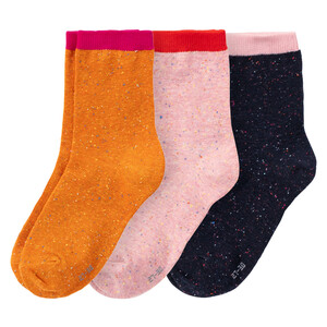 3 Paar Mädchen Socken mit Knötchengarn ORANGE / ROSA / DUNKELBLAU