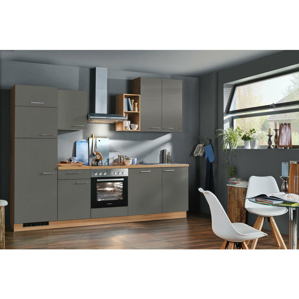 Bild 1 von Welnova Küchenblock, Anthrazit, Eiche, Metall, 1 Schubladen, nur wie online abgebildet bestellbar, A, 280 cm, Zusatzausstattung erhältlich, vormontierter Korpus, Küchen, Küchenzeilen & Küchenbl