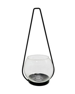 Windlicht mit Glaseinsatz, ca. 15 x 34 cm, schwarz