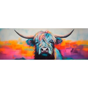 Euroart Aluminiumbild Coloured Highland Cattle I, Mehrfarbig, Metall, rechteckig, 140x50x2 cm, einfache und schnelle Anbringung, Bilder und Zubehör, Metallbilder