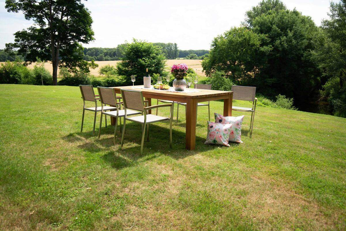 Bild 1 von Gartengarnitur 7-tlg. Holz/Metall/Textil, Anthrazit, Akaziefarben, Sandfarben, Teakfarben