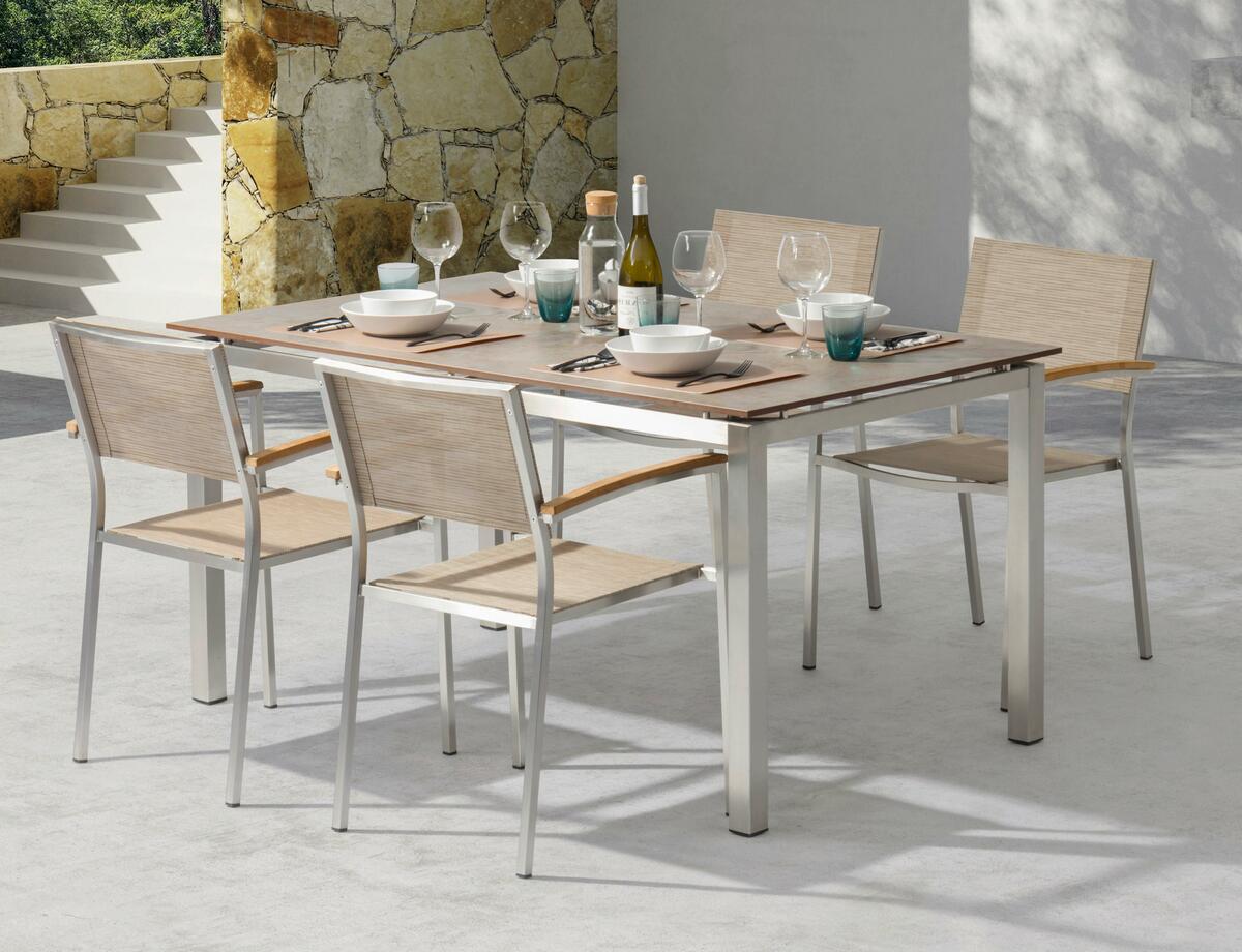 Bild 1 von Gartengarnitur 7-tlg. Skye Metall/Kunststoff/Holzdekor, Braun, Teakfarben