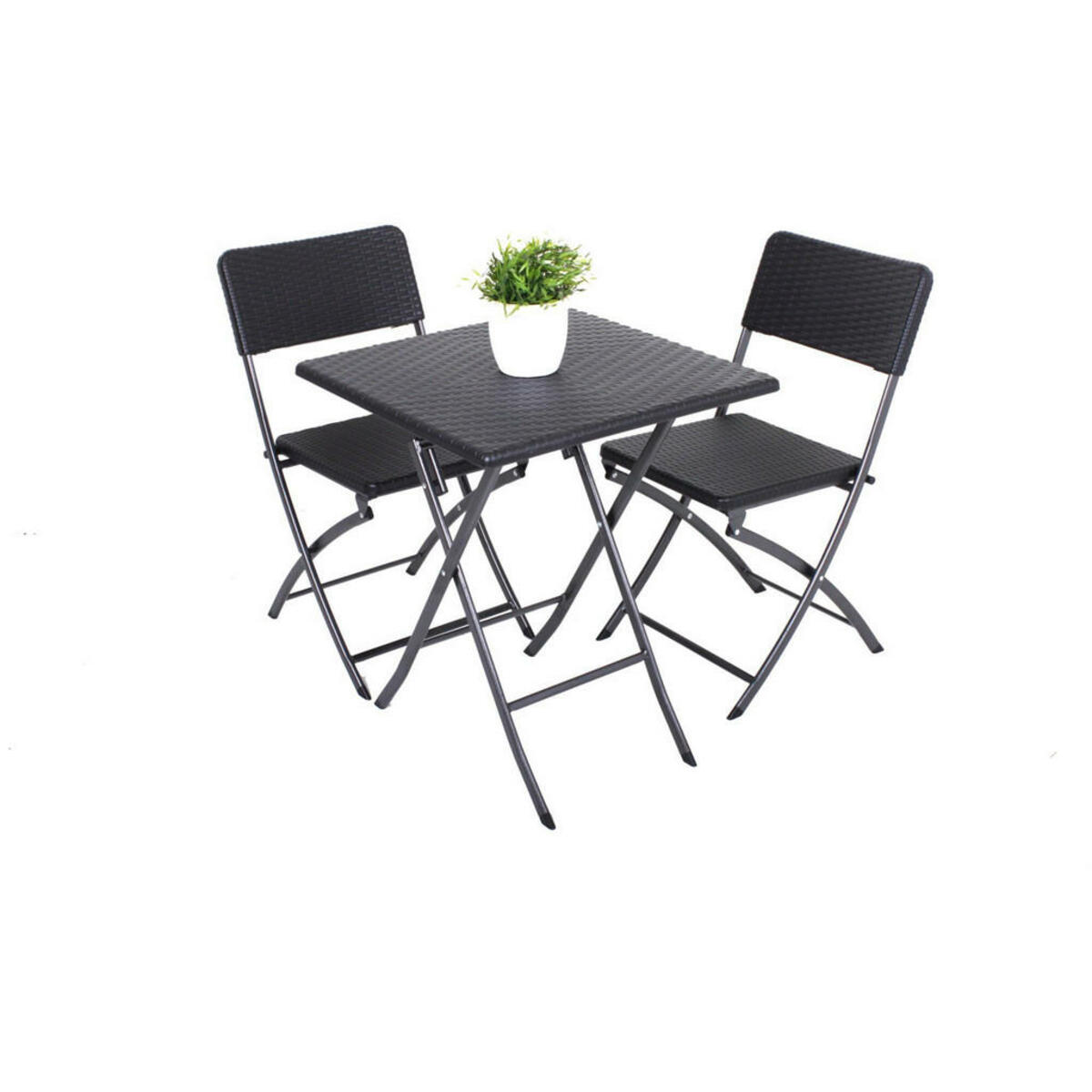Bild 1 von Gardenson Balkonset, Schwarz, Metall, Kunststoff, 3-teilig, X-Form, 62x74x62 cm, Tisch klappbar, regenabweisend, UV-beständig, wetterfest, Stuhl platzsparend verstaubar, Balkonmöbel, Balkonmöbel-S