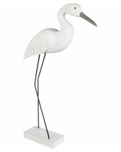 Deko-Storch auf Holzbrett, ca. 11 x 6 x 38,5 cm, weiß