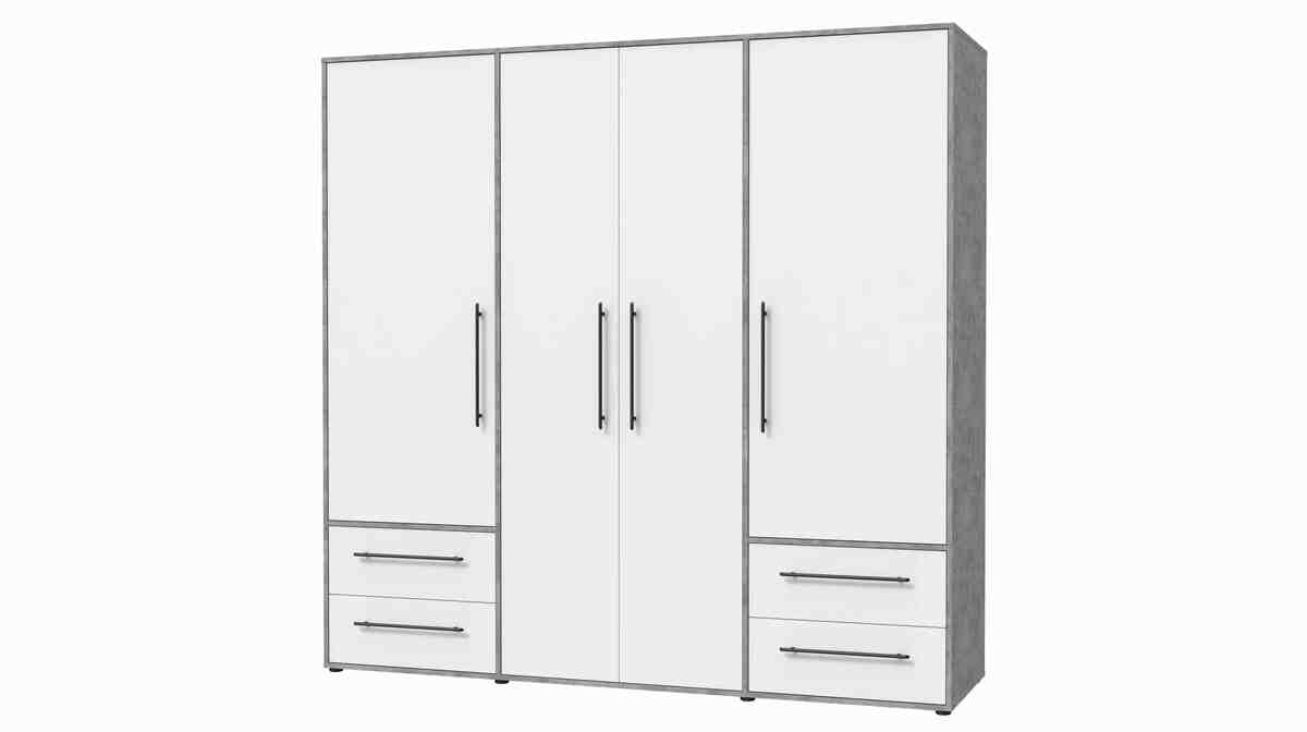 Bild 1 von Kleiderschrank weiß - Betonoptik 206 cm 4-türig - MOKKARIS