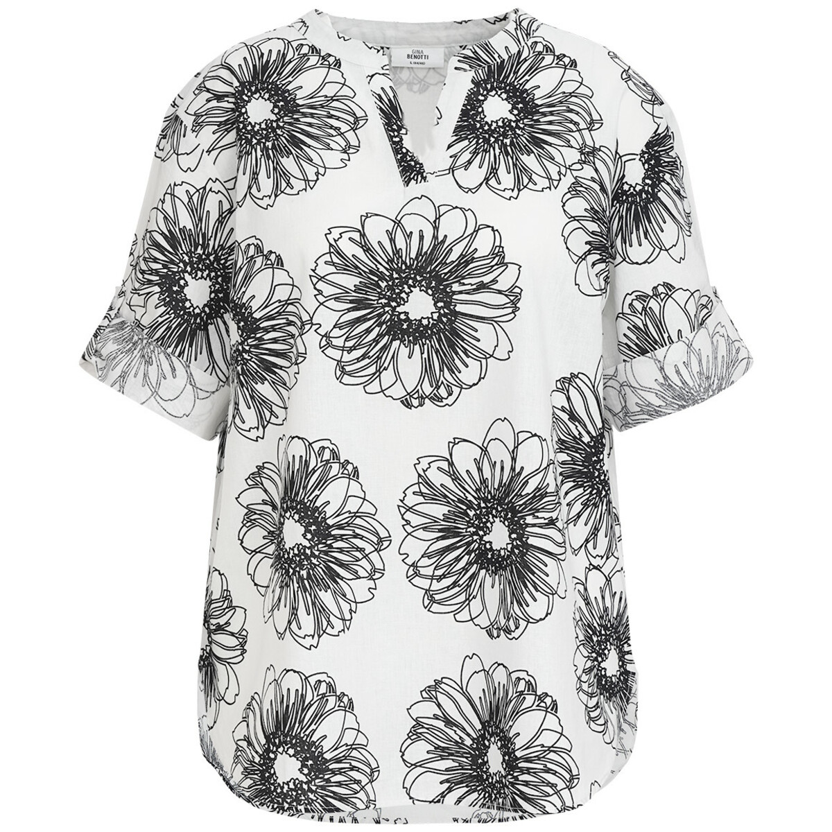 Bild 1 von Damen Bluse mit Leinen-Anteil WEISS / SCHWARZ