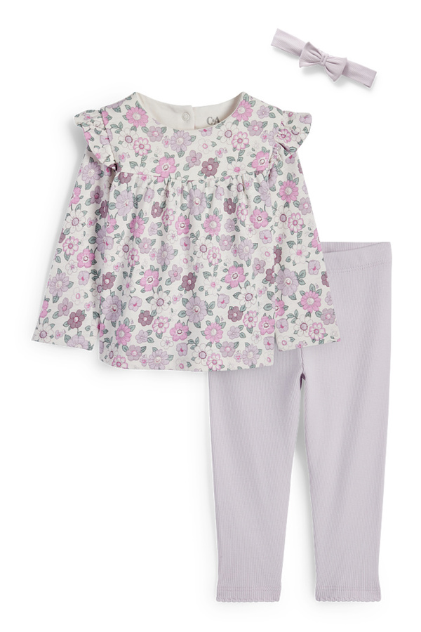 Bild 1 von C&A Blümchen-Baby-Outfit-3 teilig, Weiß, Größe: 62