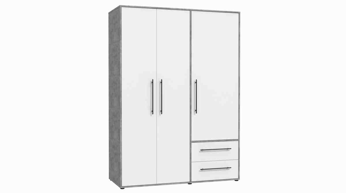 Bild 1 von Kleiderschrank weiß - Betonoptik 144 cm 3-türig - MOKKARIS