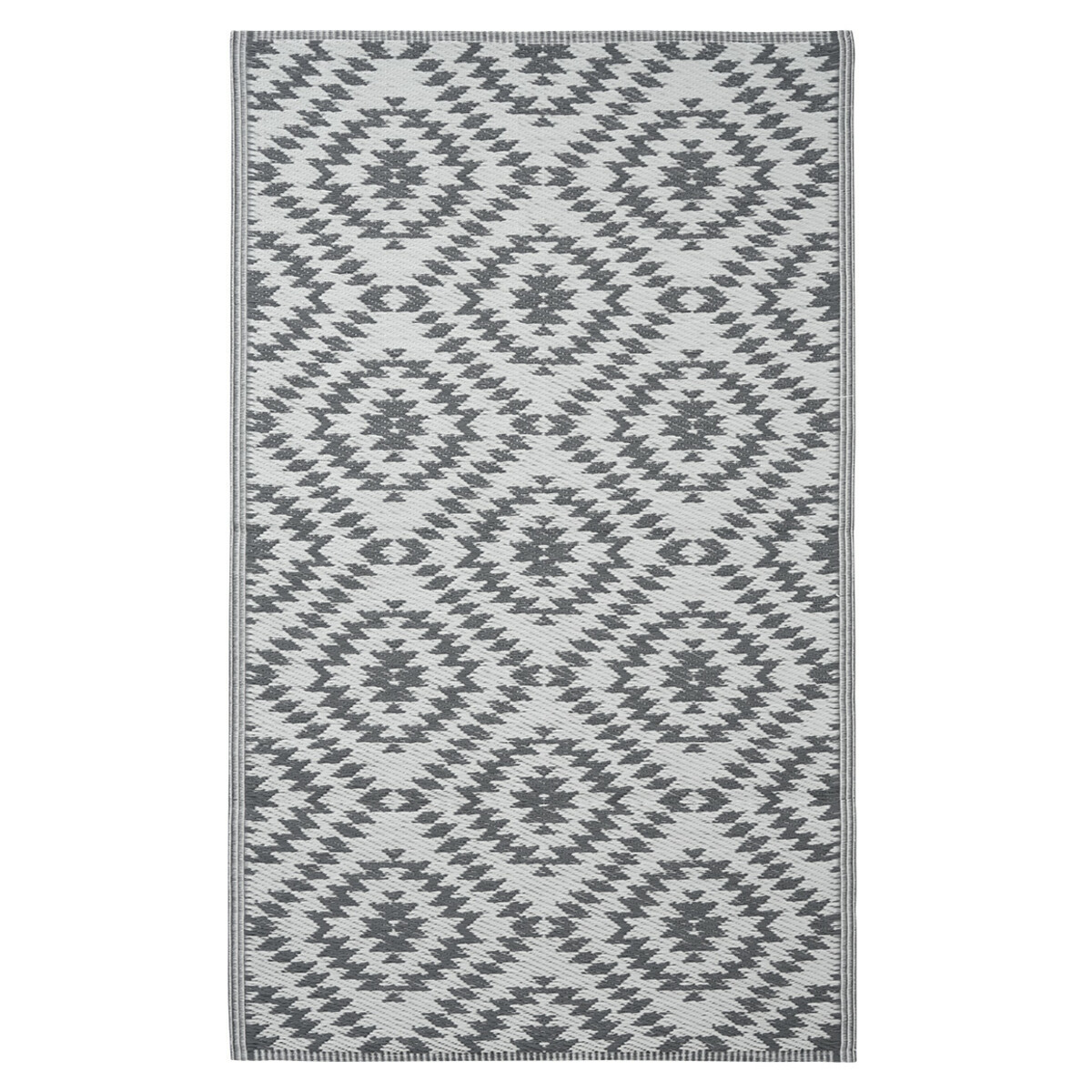 Bild 1 von Outdoor-Teppich 90x150 cm mit Rauten WEISS / DUNKELGRAU