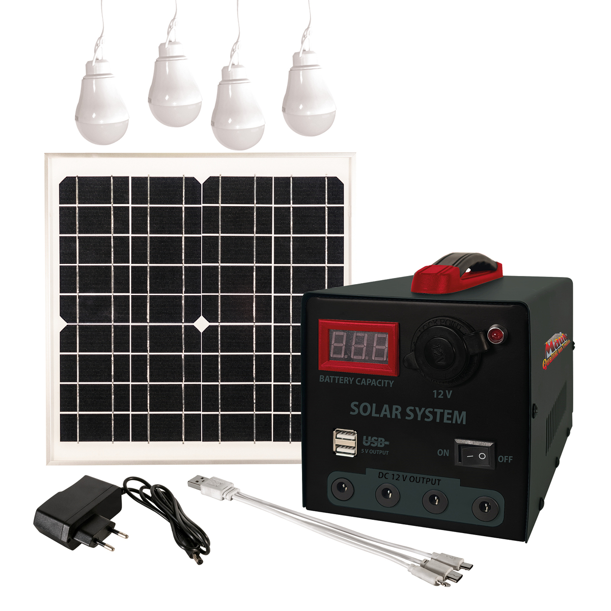 Bild 1 von MAUK Solar Power Pack Station Komplett Set 15W 7 Ah 4LED 12V 5V mit Ladeadaptern