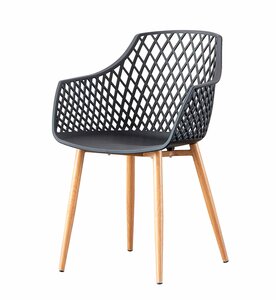 Armlehnenstuhl Kunststoff-Sitzschale mit Metallgestell/-beinen in Holzoptik