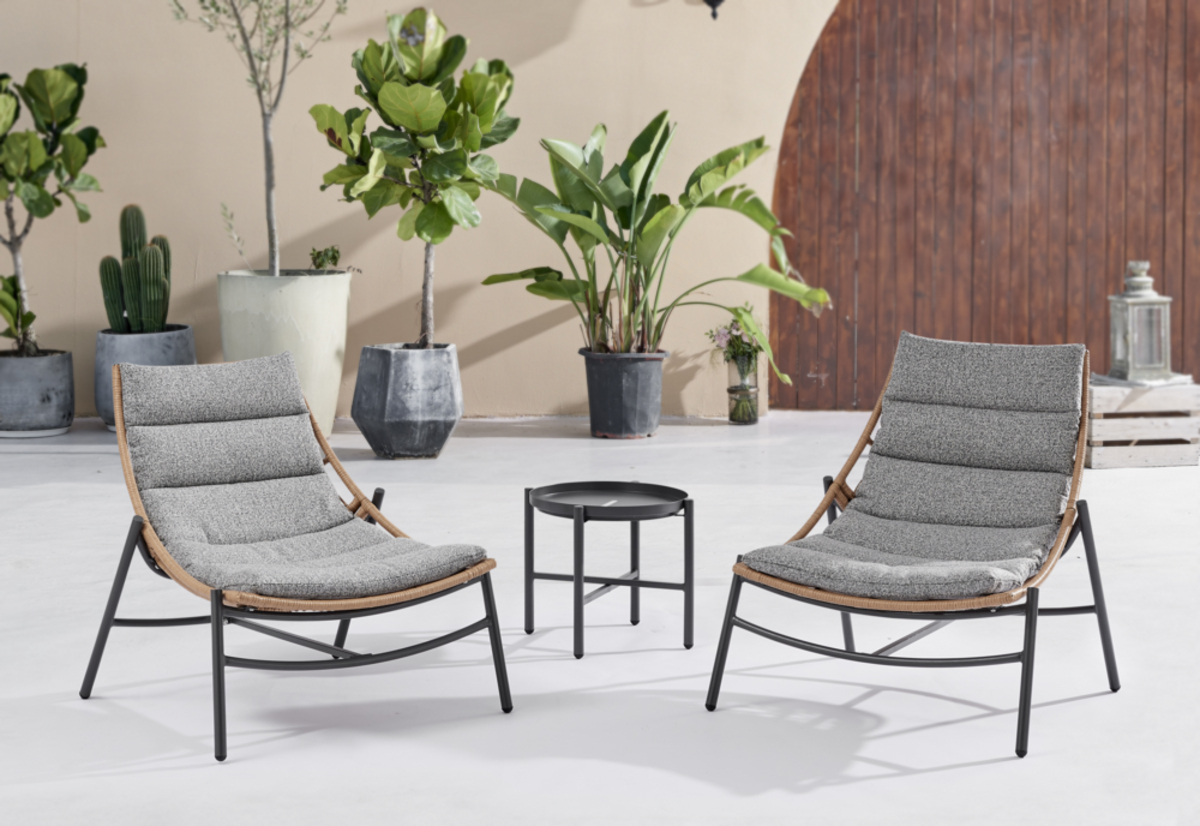 Bild 1 von Happy Home 3 tlg. Rattan Gartenset mit Sitzkissen HGS52-GRA, grau