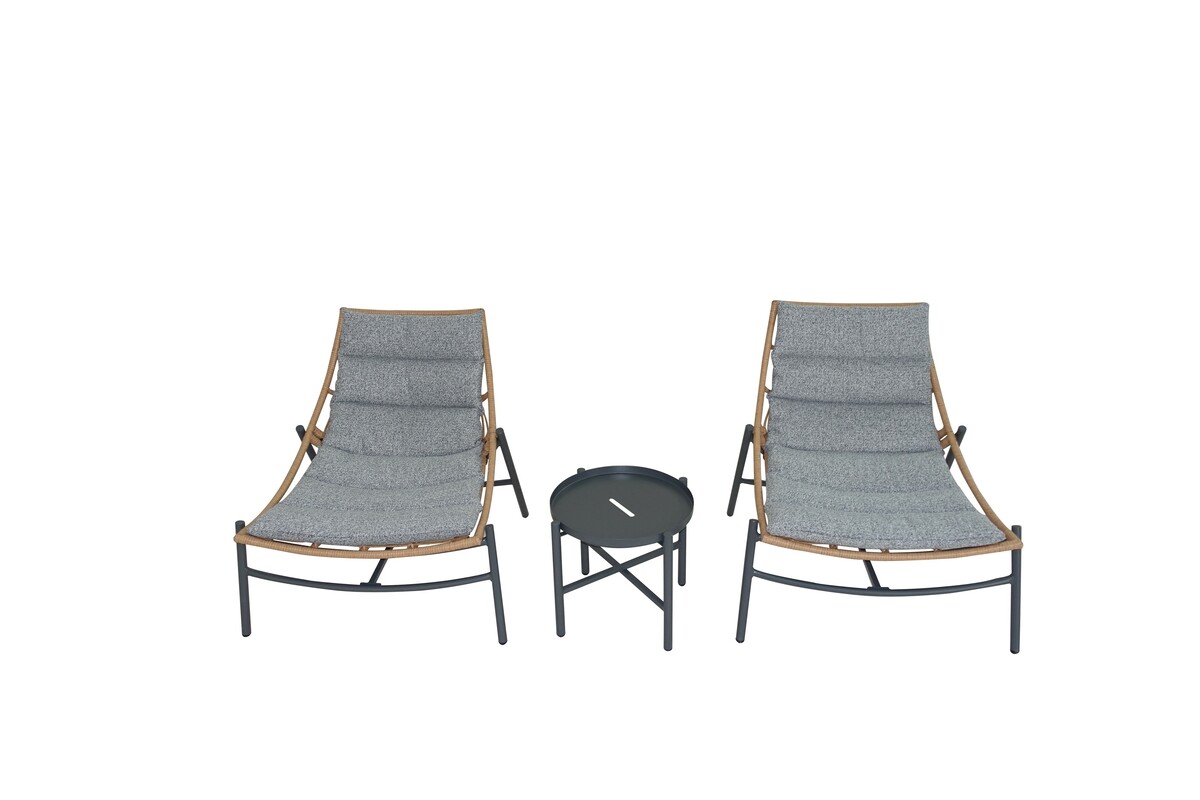 Bild 2 von Happy Home 3 tlg. Rattan Gartenset mit Sitzkissen HGS52-GRA, grau
