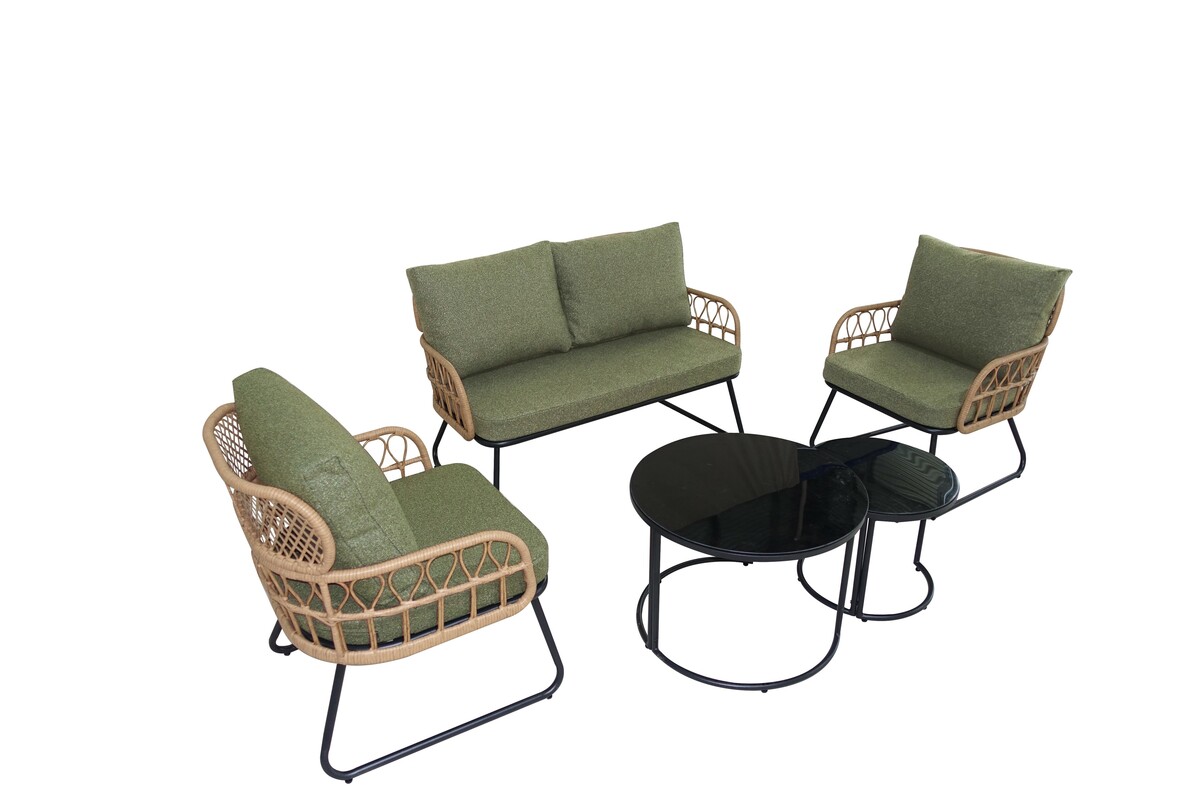 Bild 4 von Happy Home 5 tlg. Rattan Gartenset mit Sitzkissen HGS51-GRN, grün