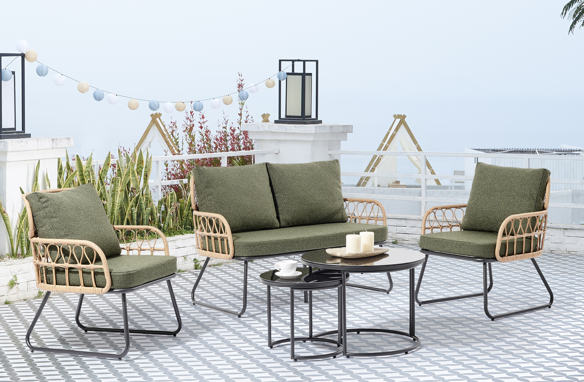 Bild 1 von Happy Home 5 tlg. Rattan Gartenset mit Sitzkissen HGS51-GRN, grün