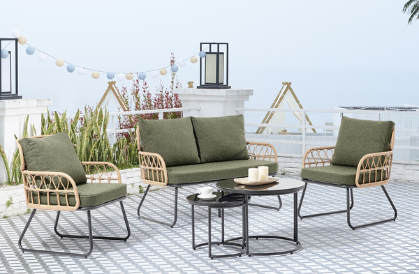 Bild 1 von Happy Home 5 tlg. Rattan Gartenset mit Sitzkissen HGS51-GRN, grün