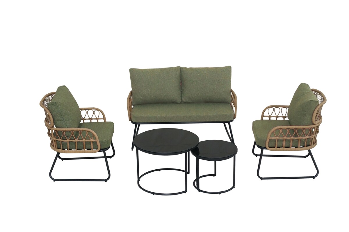 Bild 3 von Happy Home 5 tlg. Rattan Gartenset mit Sitzkissen HGS51-GRN, grün