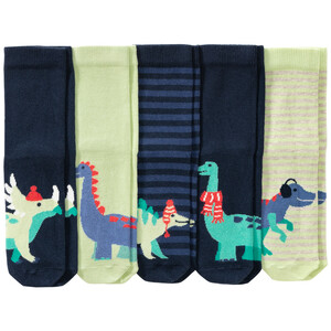 5 Paar Kinder Socken mit Dino-Motiven DUNKELBLAU / HELLGRÜN / BEIGE