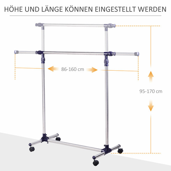 Bild 4 von Garderobenständer Kleiderständer höhenverstellbar rollbar 0 Garderobe Ständer Stand Wäsche Klamotten
