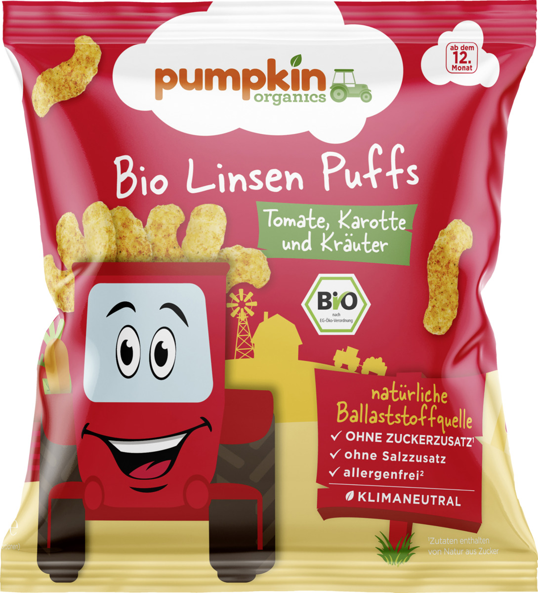 Bild 1 von Pumpkin Organics Bio Linsen Puffs mit Tomate, Karotte & Kräutern