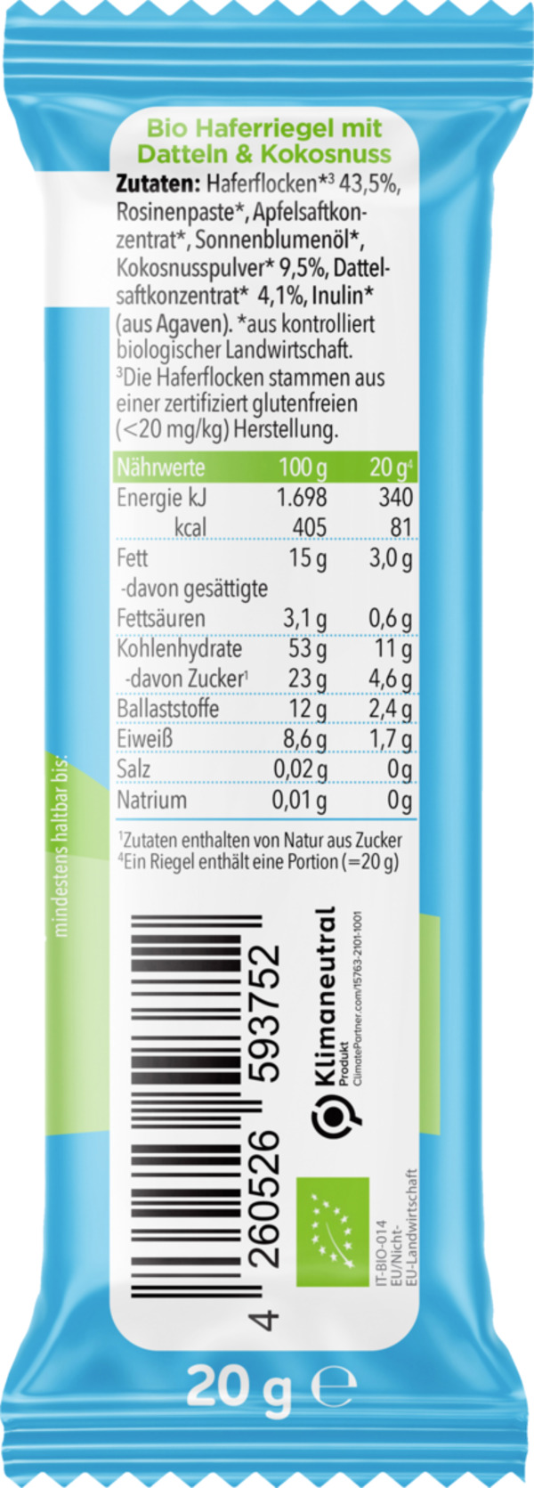 Bild 2 von Pumpkin Organics Bio Haferriegel mit Dattel & Kokosnuss