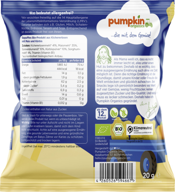 Bild 2 von Pumpkin Organics Bio Kichererbsen Sterne mit Mais und Kürbis