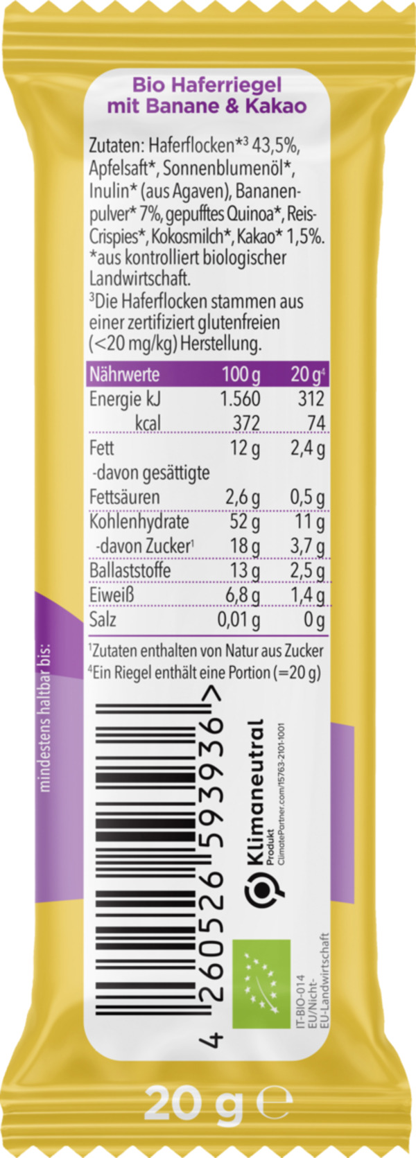 Bild 2 von Pumpkin Organics Bio Haferriegel mit Banane & Kakao