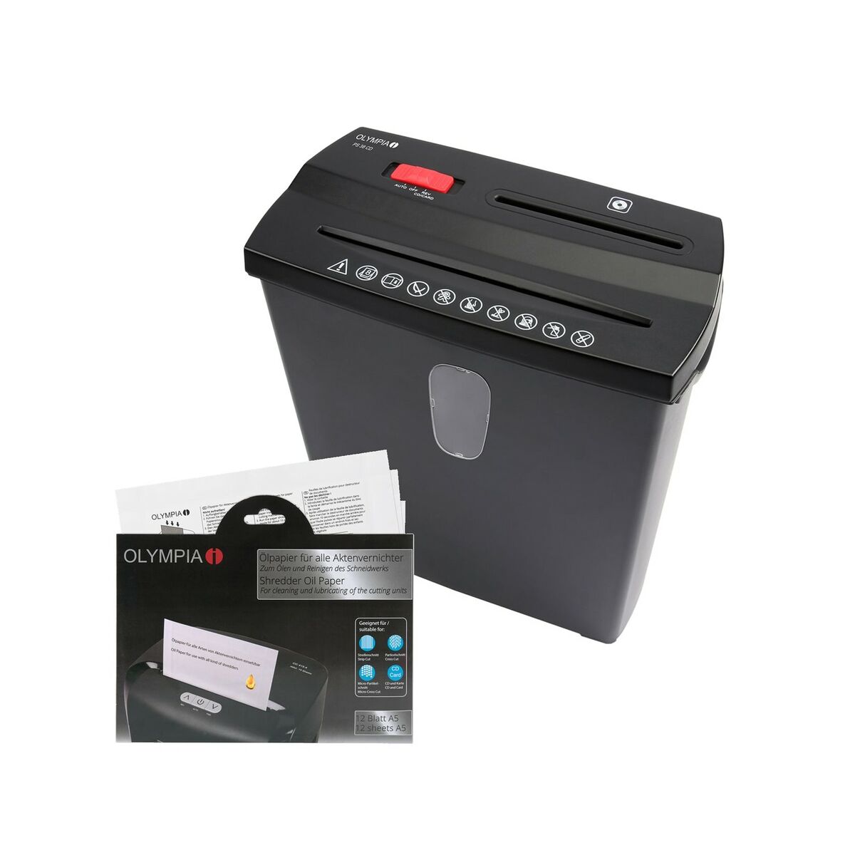Bild 1 von OLYMPIA PS 38 CD Aktenvernichter im SET mit Ölpapier für Papier, CDs und Kreditkarten