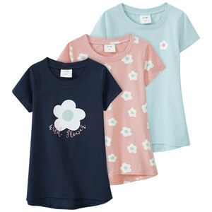 3 Mädchen T-Shirts mit Blumen-Prints DUNKELBLAU / ROSA / HELLBLAU