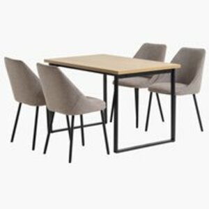 AABENRAA L120 Tisch eiche + 4 VELLEV Stühle sand/schwarz