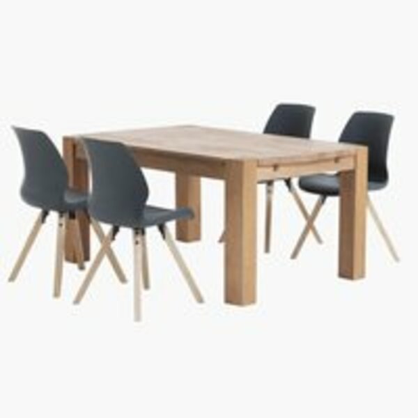 Bild 1 von OLLERUP L160 Tisch Eiche + 4 BOGENSE Stühle grau
