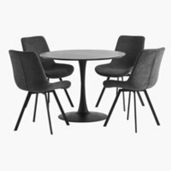 Bild 1 von RINGSTED Ø100 Tisch schwarz + 4 HYGUM Stühle grau