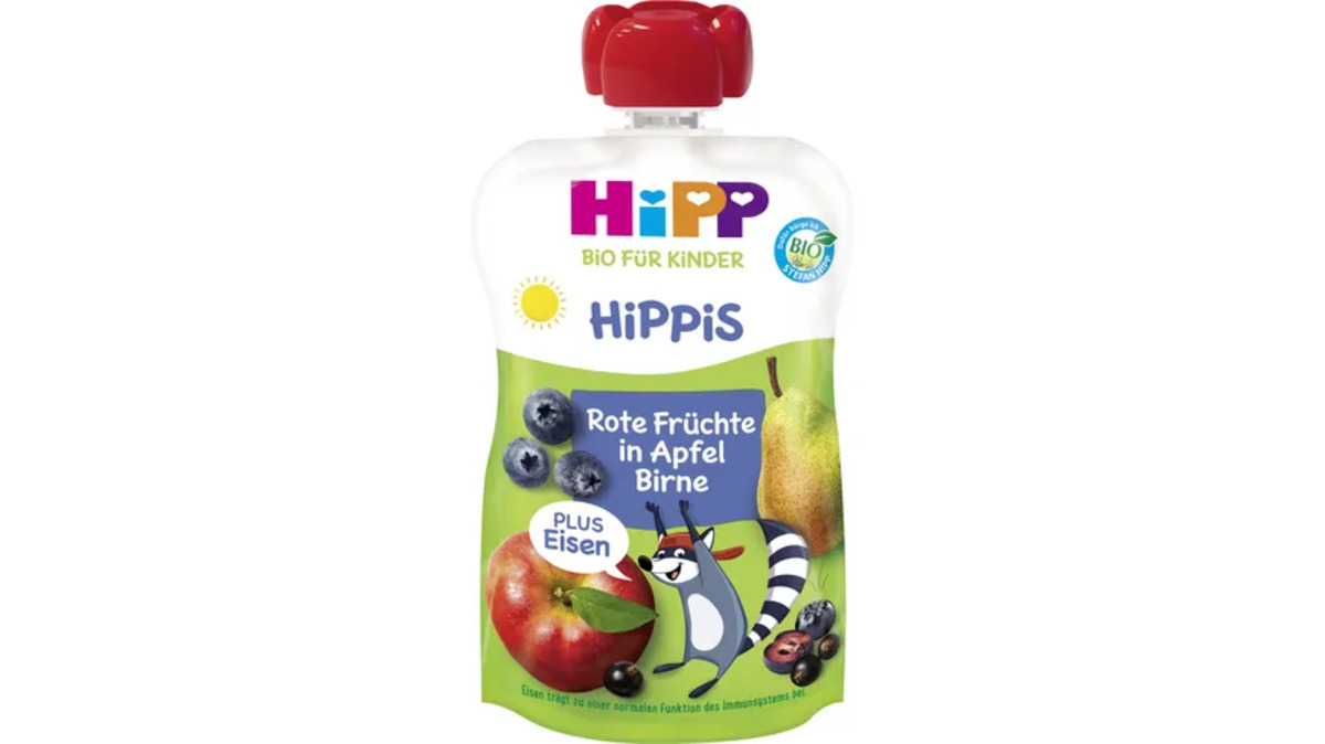 Bild 1 von HiPP Bio für Kinder HiPPiS Frucht Plus Rote Früchte in Apfel Birne plus Eisen