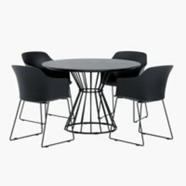 Bild 1 von FAGERNES Ø110 Tisch grau + 4 SANDVED Stuhl schwarz