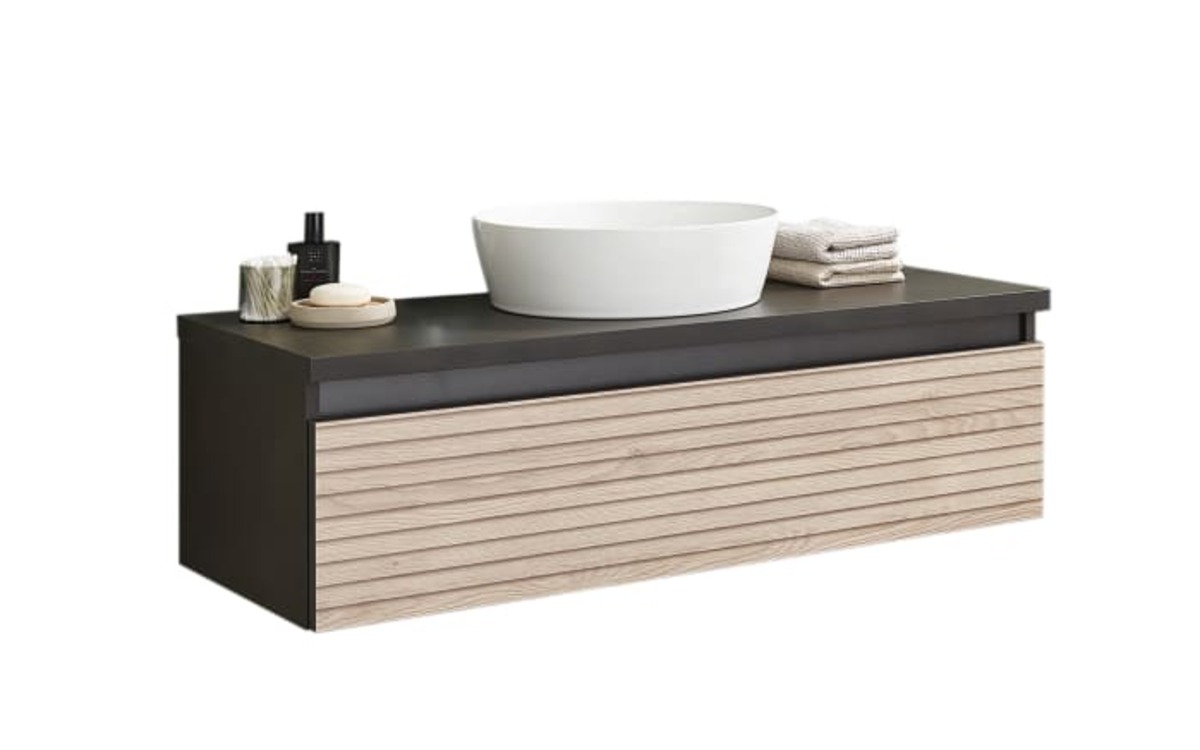 Bild 1 von Waschtischunterschrank Vialli, Holz-Nachbildung/Stahlfarbig