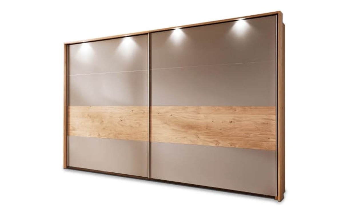 Bild 2 von Mondo - Schwebetürenschrank Amado 4030, Lack taupe/Wildeichefurnier, 301 x 229 cm