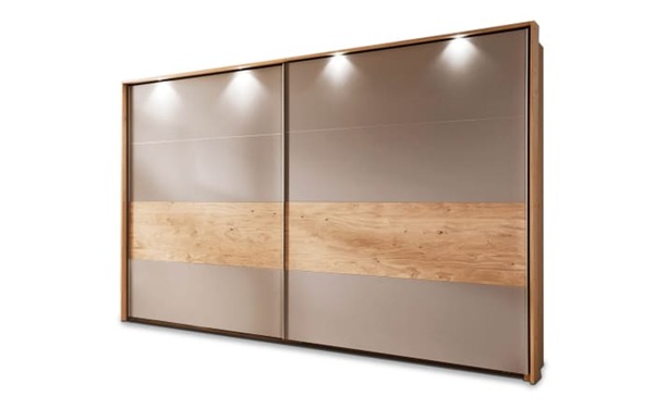 Bild 2 von Mondo - Schwebetürenschrank Amado 4030, Lack taupe/Wildeichefurnier, 301 x 229 cm