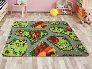 Kinderteppich BAUERNHOF, Primaflor-Ideen in Textil, rechteckig, Höhe: 5 mm, Straßen-Spiel-Teppich, Kinderzimmer, Grau|grün