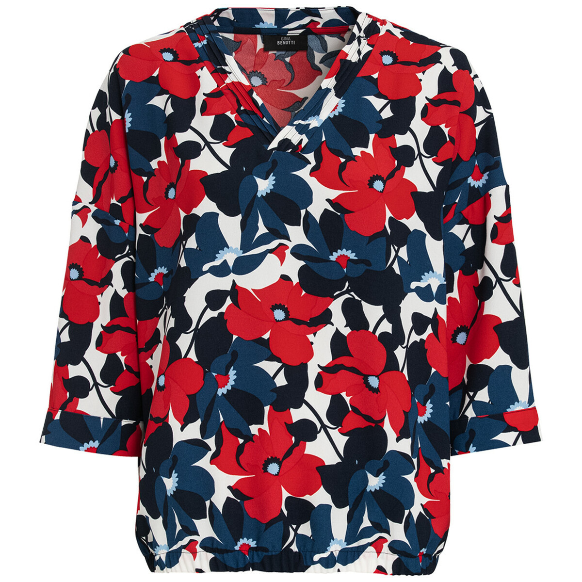 Bild 1 von Damen Bluse mit elastischem Saum ROT / DUNKELBLAU / CREMEWEISS