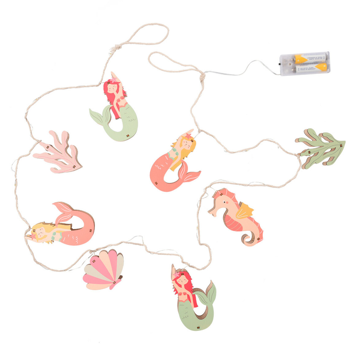 Bild 1 von LED Lichterkette mit 8 Anhängern aus Holz ROSA / APRICOT / HELLGRÜN