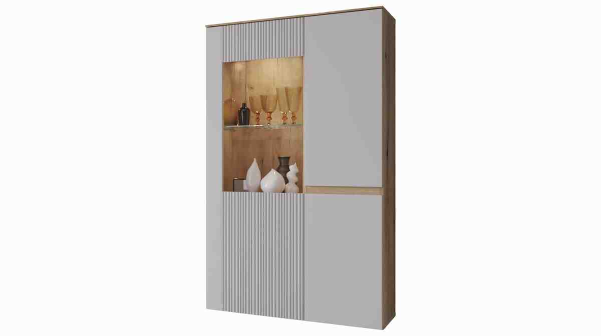 Bild 1 von Vitrine mit Glastür grau - Coast Evoke Eiche 152 cm - MANILLA