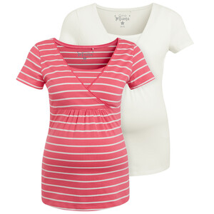 2 Damen Umstands-T-Shirts mit Stillfunktion PINK / WEISS