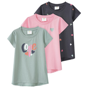 3 Mädchen T-Shirts in verschiedenen Dessins SALBEI / ROSA / DUNKELGRAU